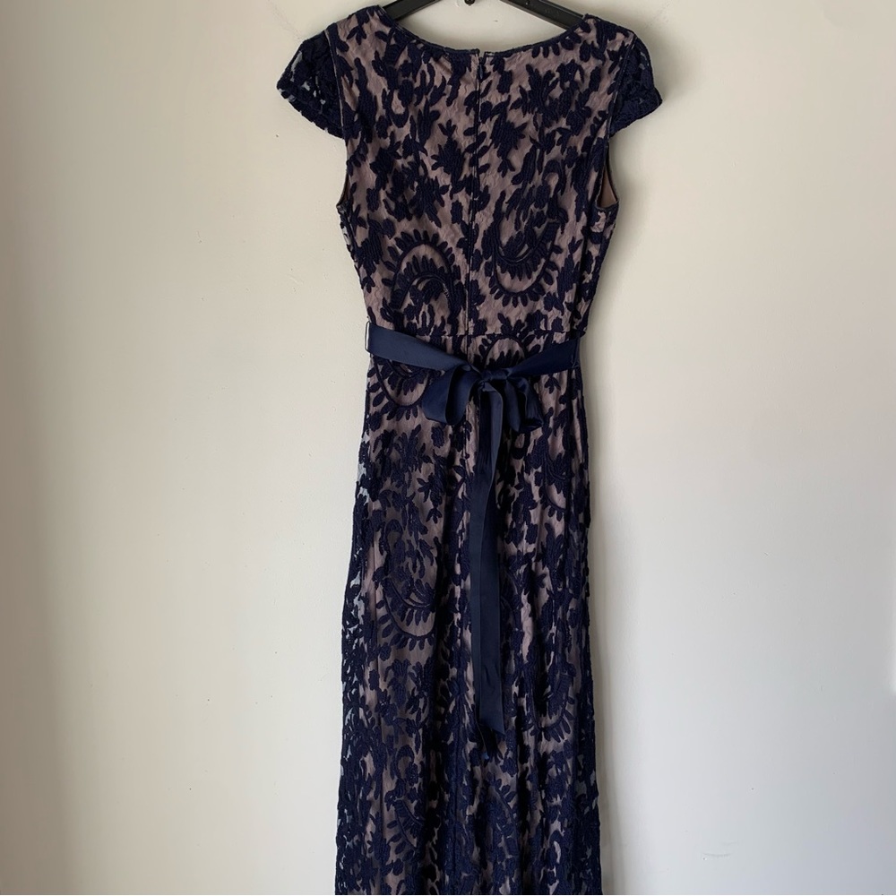 Adrianna Papell Long Lace Gown Navy Mother of bride Dress With sash Belt 12 - Picture 8 of 16
